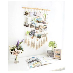 Macrame Wall Hanging for Photo Display Boho Chic Home Decor 37x25.5 inches | NEW